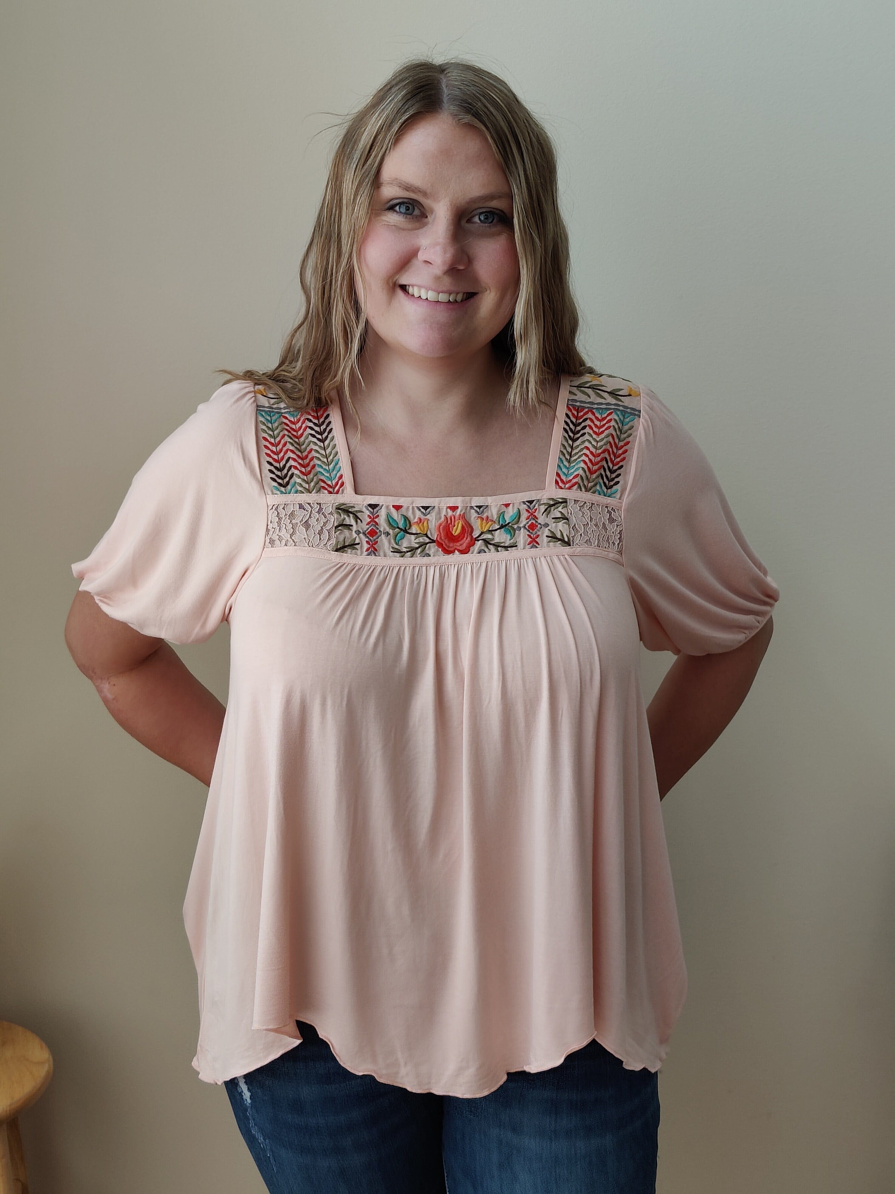 Grace Lace Island Embroidered Top Blush