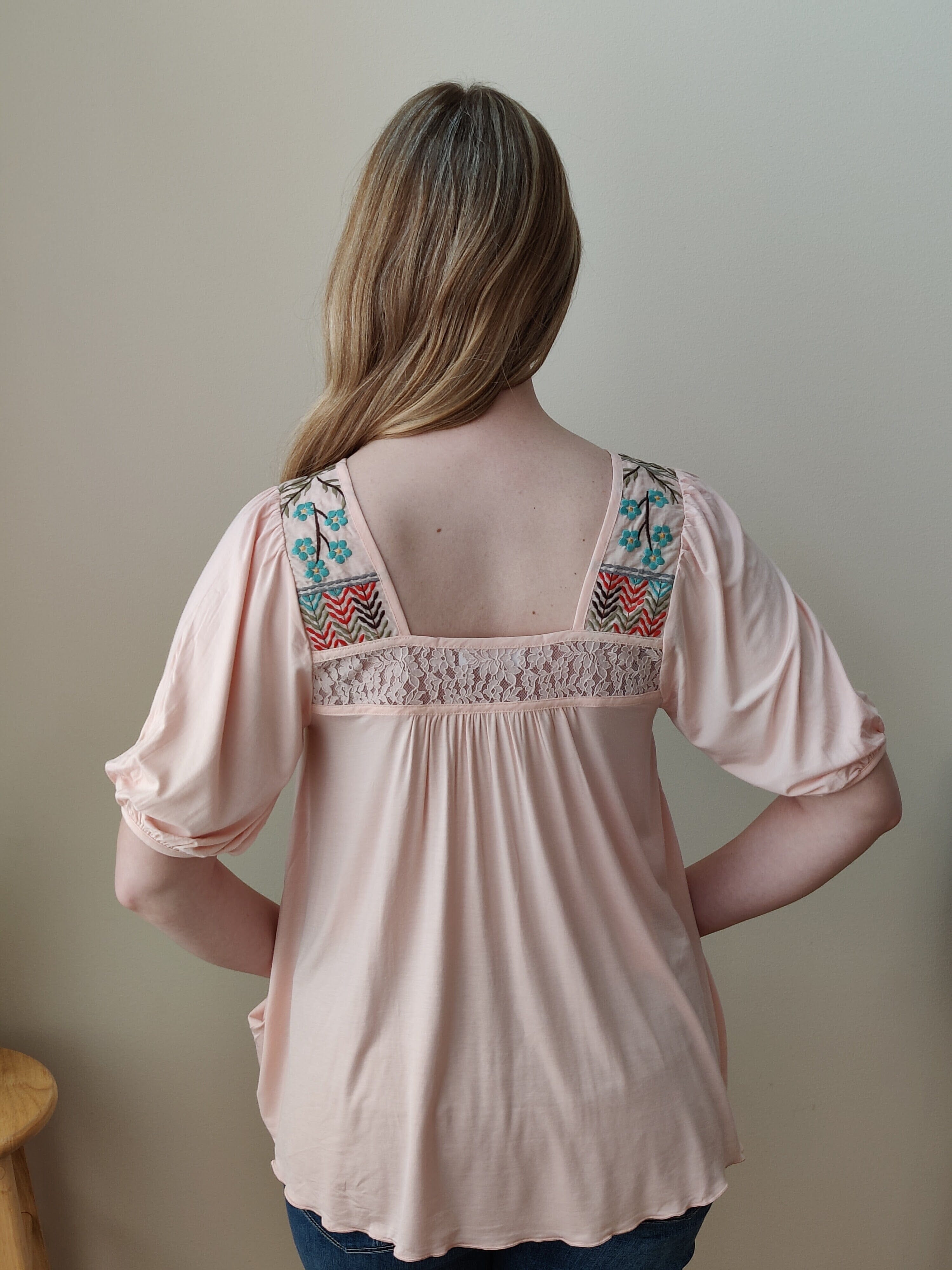 Grace Lace Island Embroidered Top Blush