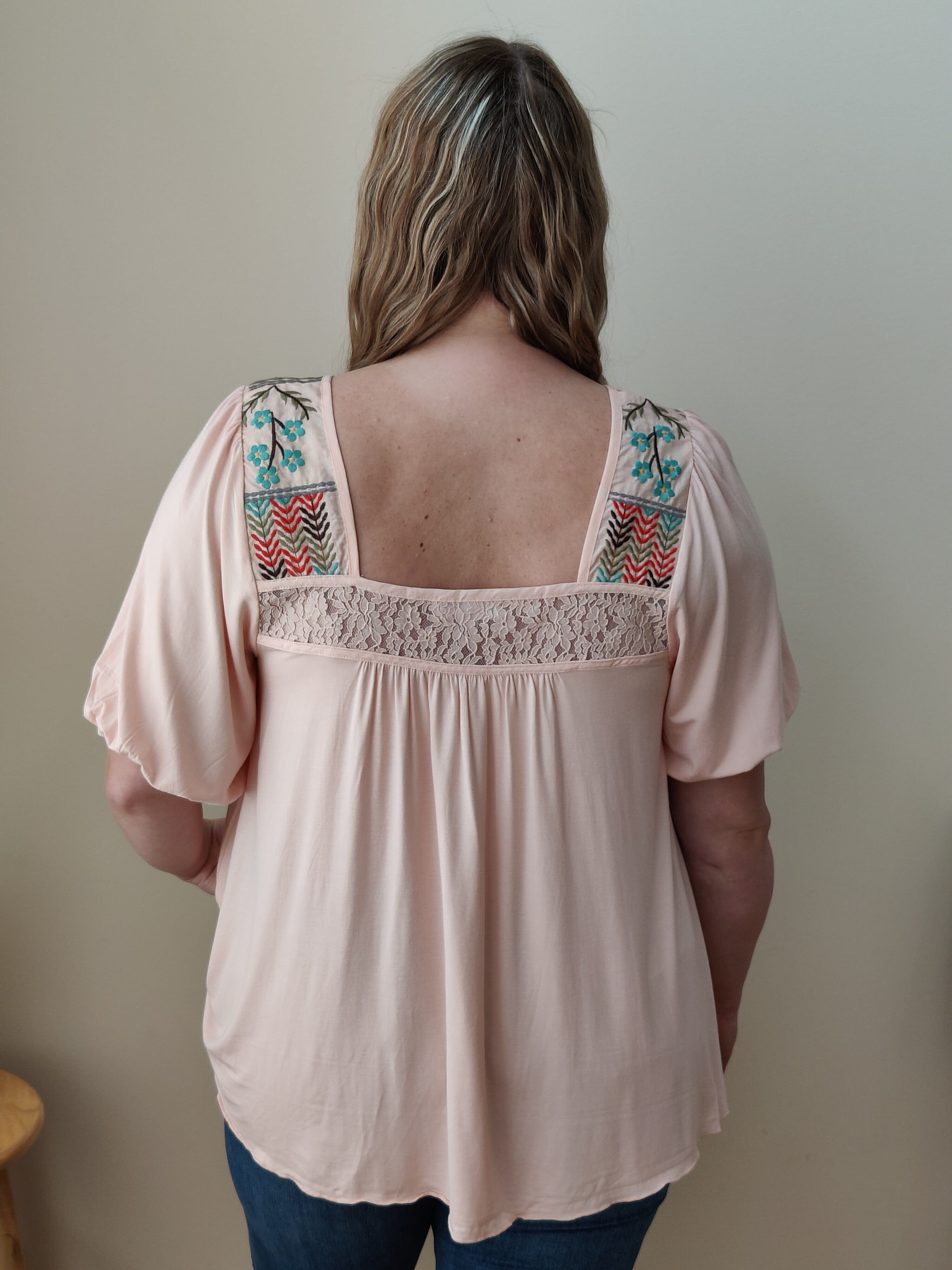 Grace Lace Island Embroidered Top Blush