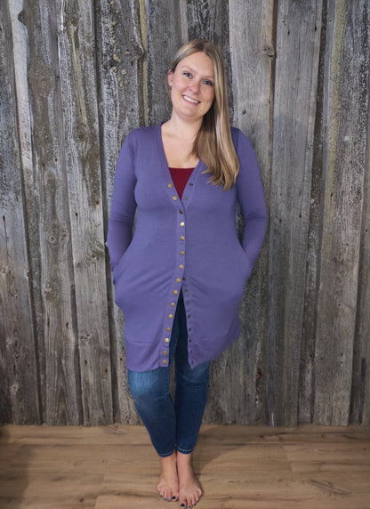 Janie Snap Button Cardigan - Eggplant Cardigan Zenana 