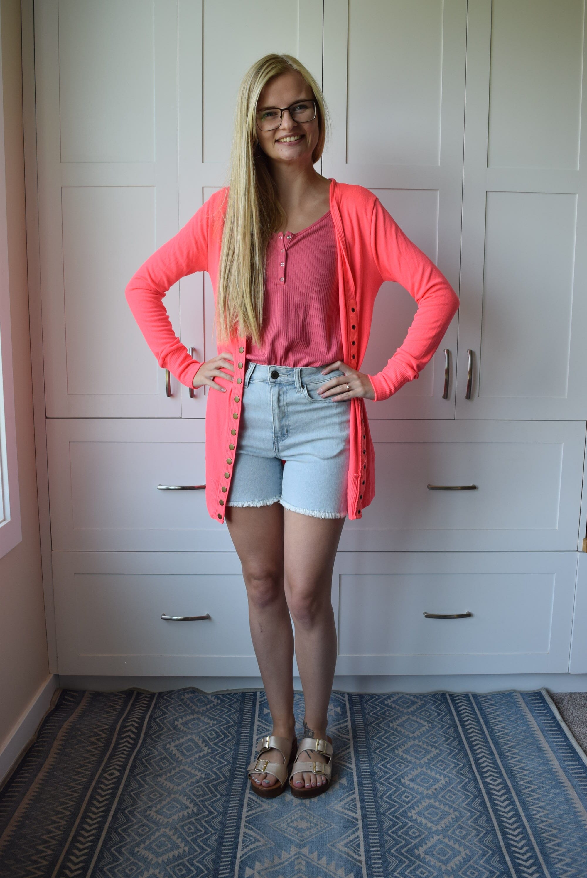 Pink hot sale button cardigan