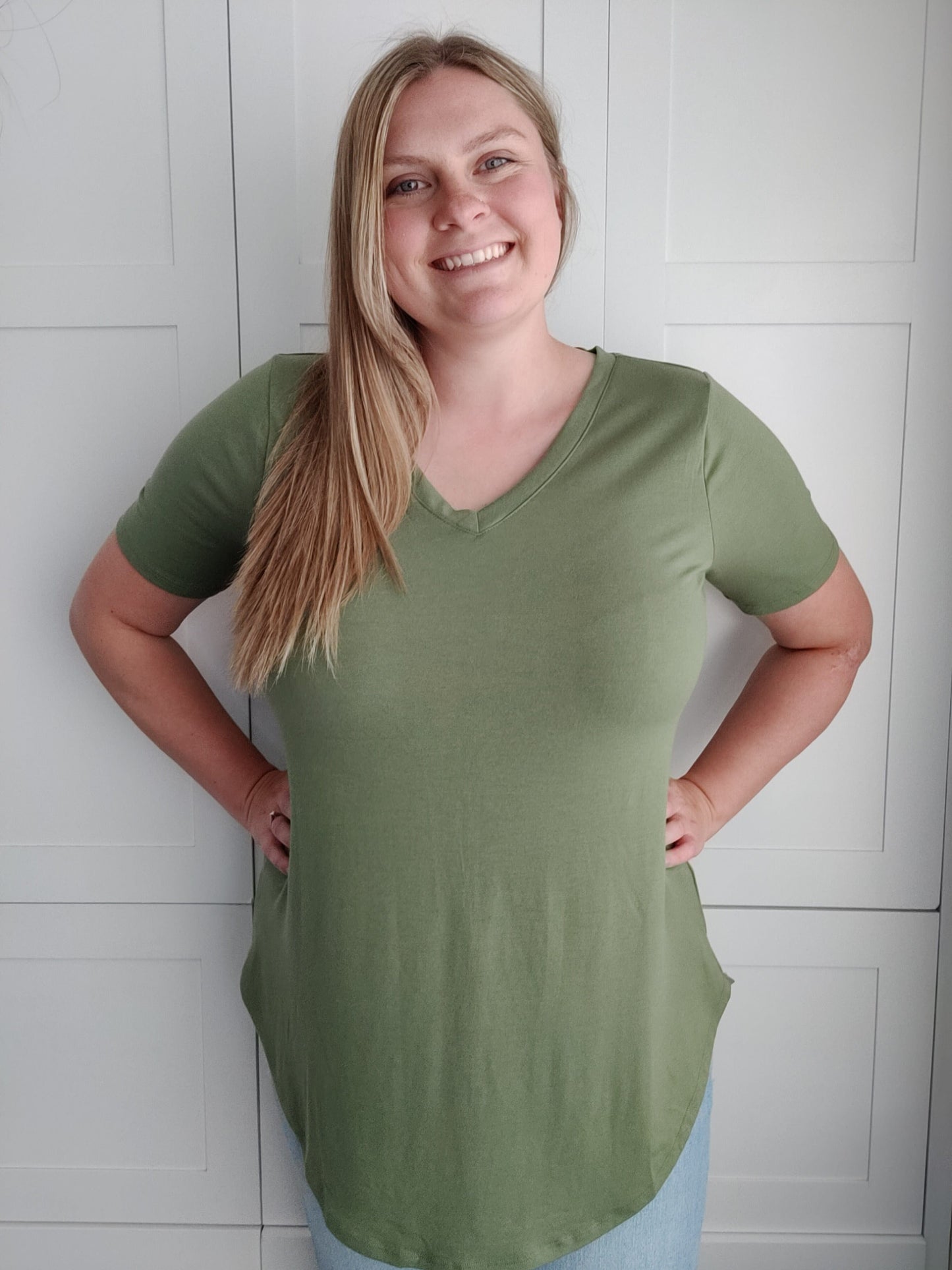 Jenny V-Neck Tee - Olive Green tee Zenana 