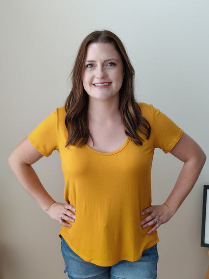 Scoop Neck Bralette Tee - Mustard tee Three Bird Nest 