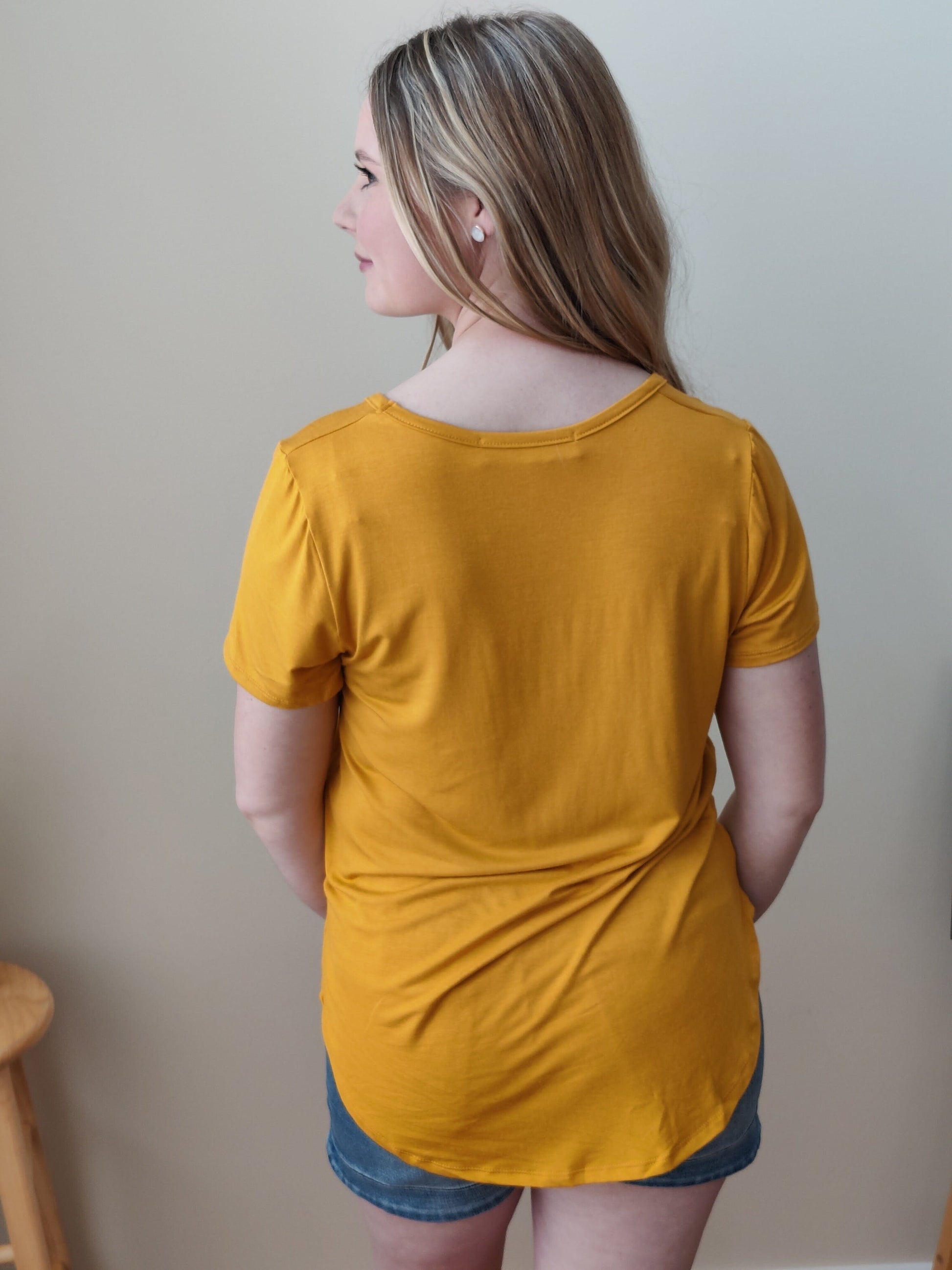 Scoop Neck Bralette Tee - Mustard tee Three Bird Nest 