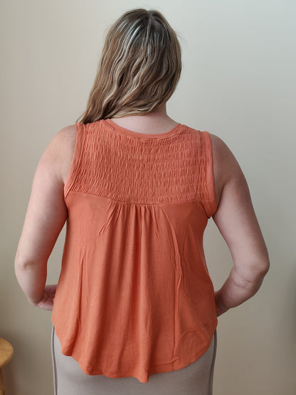 Smocked Ribbed Sleeveless Top - Sunset Grace & Lace 