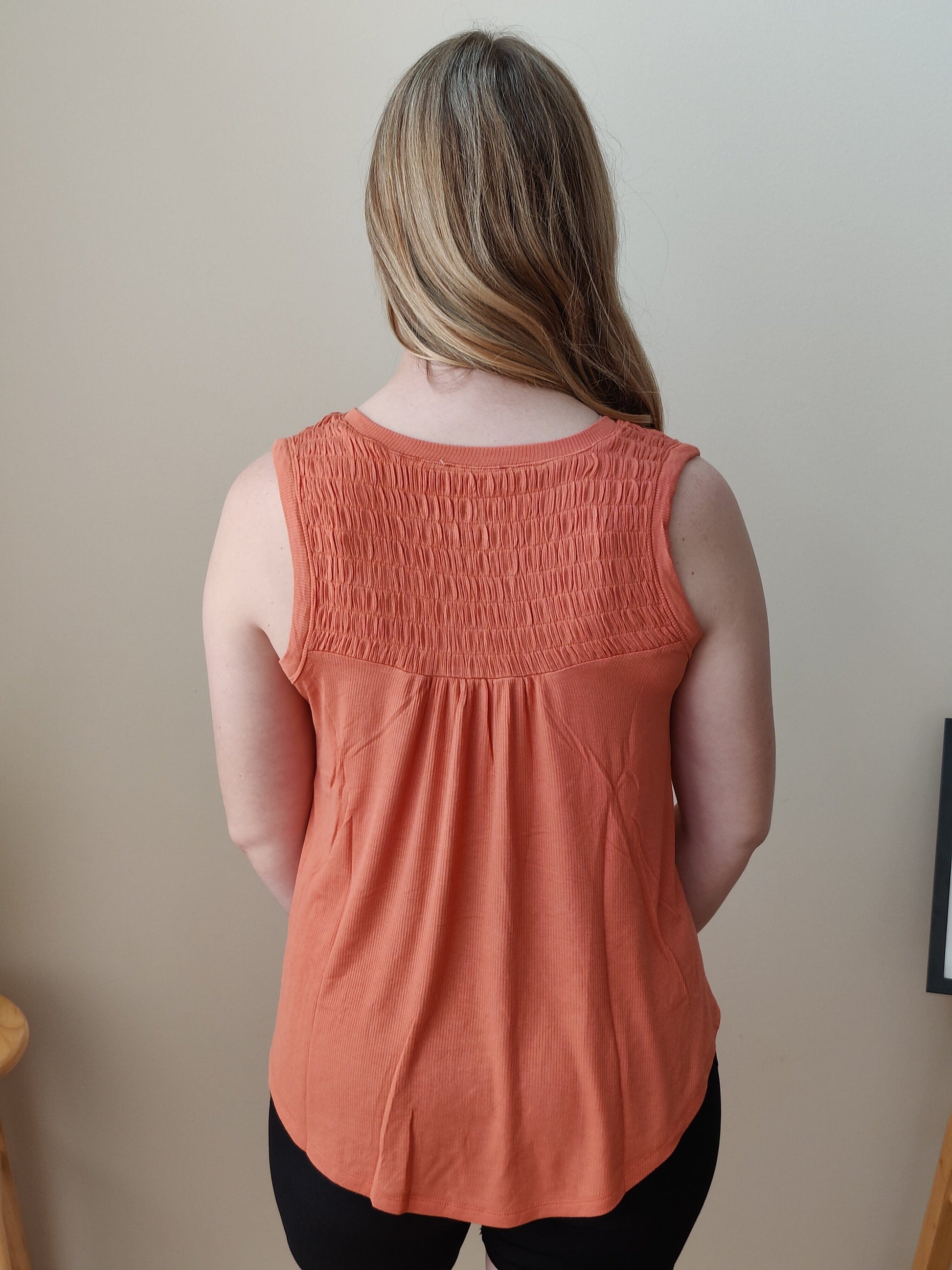 Smocked Ribbed Sleeveless Top - Sunset Grace & Lace 