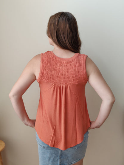 Smocked Ribbed Sleeveless Top - Sunset Grace & Lace 